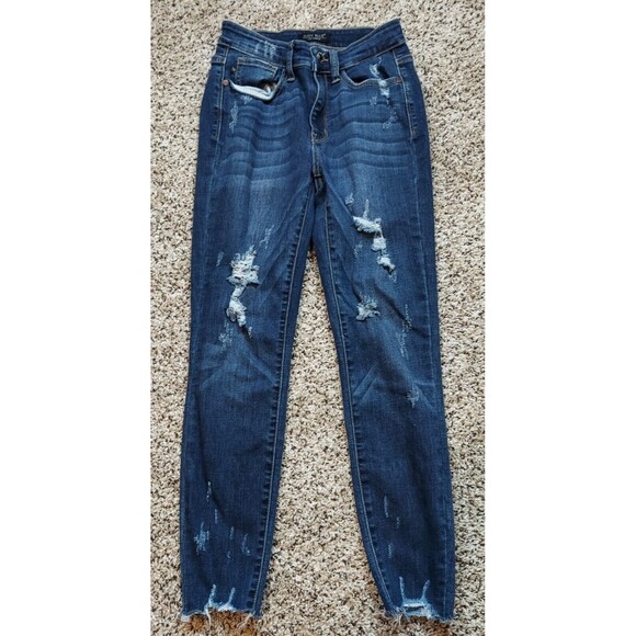 Judy Blue Jeans Womens 1/25 26x25 Skinny Fit Blue Distressed Whiskered Stretch - Picture 1 of 11